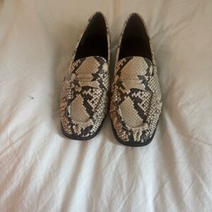Python-Pattern Slip-On Penny Loafers in Neutral Brown & Cream